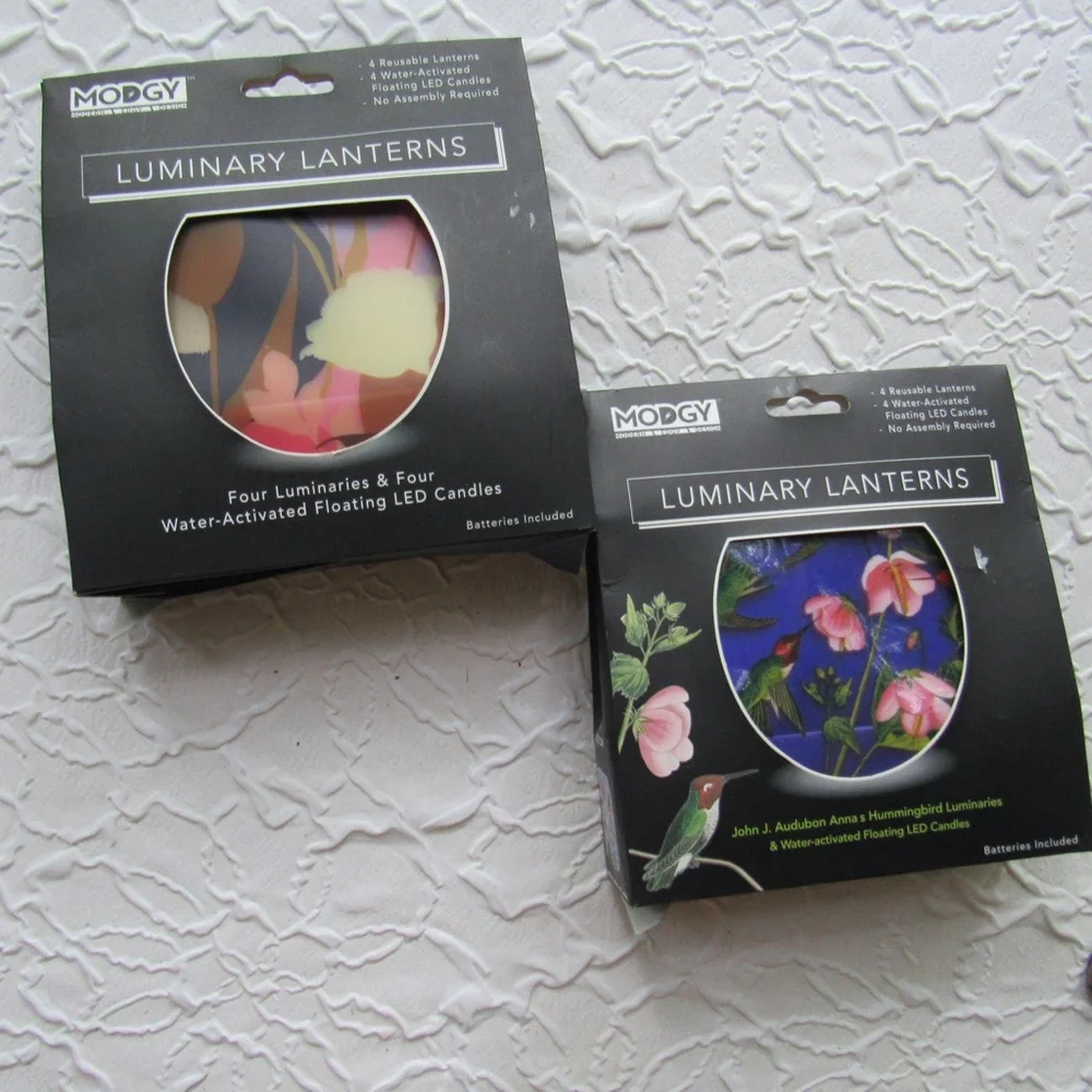 2 Modgy Luminaries Lanterns Floating LED Tealights Reuseable Audubon Hummingbird